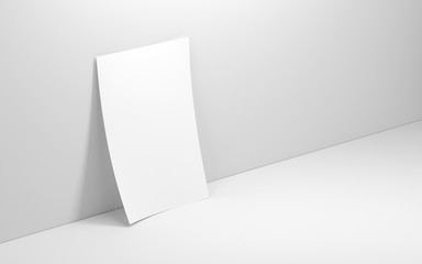 Naklejka premium White sheet of paper Mockup standing against the wall, invitation