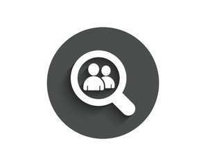 Business recruitment simple icon. Search employees sign. Magnifying glass symbol. Circle flat button with shadow. Vector