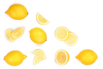 Lemon isolated on white background. Seamless pattern with fruits with copy space for your text. . Top view. Flat lay