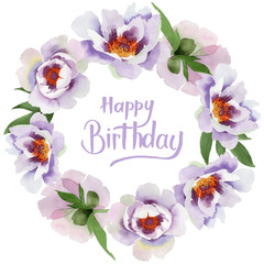 Gently pink peonies. Floral botanical flower.Frame border ornament square. Aquarelle wildflower for background, texture, wrapper pattern, frame or border.