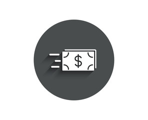 Transfer Cash money simple icon. Banking currency sign. Dollar or USD symbol. Circle flat button with shadow. Vector