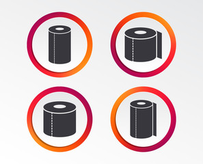 Toilet paper icons. Kitchen roll towel symbols. WC paper signs. Infographic design buttons. Circle templates. Vector