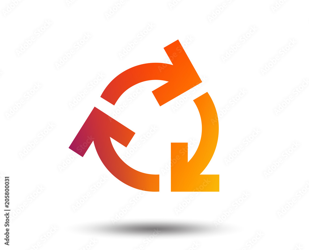 Aufkleber recycling sign icon. reuse or reduce symbol.. blurred gradient design element. vivid graphic flat ic