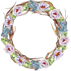 Gently pink peonies. Floral botanical flower.Frame border ornament square. Aquarelle wildflower for background, texture, wrapper pattern, frame or border.