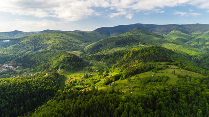 Fototapeta na wymiar Aerial view of beautiful Carpathian mountains in summer.