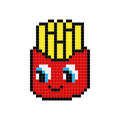 French fries in paper box, isolated. Vector illustration, flat design with long shadow. French fries fast food in a red package.