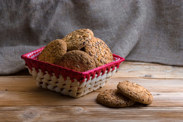 large biscuits with sesame, flax and sunflower seeds