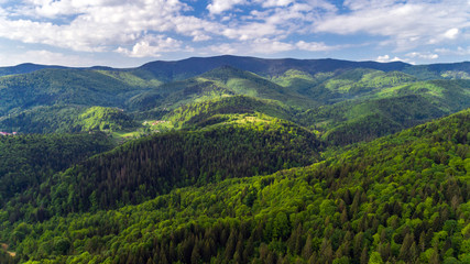 Naklejka premium Aerial view of beautiful Carpathian mountains in summer.