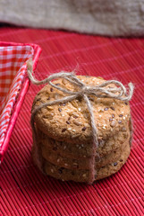 Cookies with sesame and sunflower seeds on table. Healthy eating