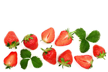 Strawberries isolated on white background with copy space for your text. Top view. Flat lay pattern