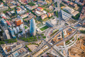 Fototapeta premium Barcelona aerial high angle view with skyscrapers, Spain