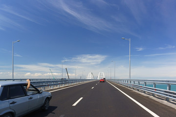 open passage on the road bridge connecting the banks of the Kerch Strait between Taman And Kerch