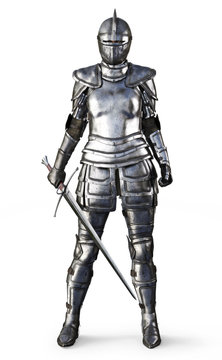 Female knight on an isolated white background. 3d rendering