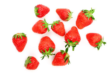 Strawberries isolated on white background. Top view. Flat lay pattern