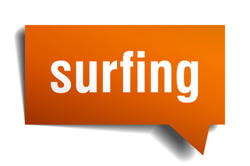 surfing orange 3d speech bubble