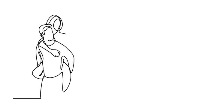 Self drawing animation of couple with balloons - continuous line drawing