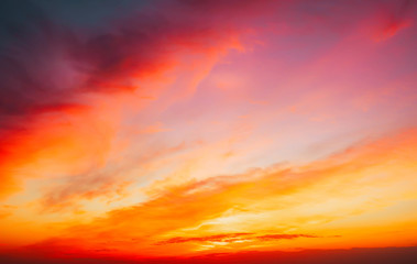 Fiery, orange and red colors sunset sky. Beautiful background
