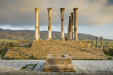 Fototapeta premium roman columns on the central square in antique roman city in Morocco