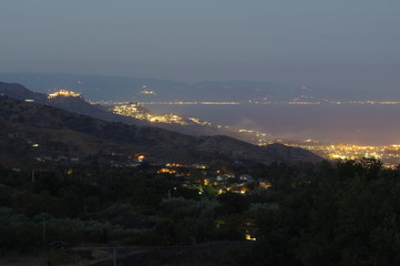 The pictures landscape of Sicily coast with Castelmola, Taormina and Giardini Naxos towns view in the background.Sicily, Italy