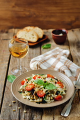 Roasted eggplant and tomato Basil orzo