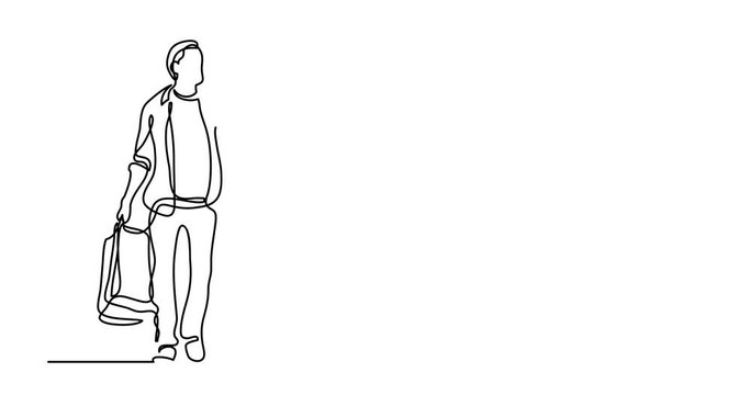 Self drawing animation of couple shopping - continuous line drawing
