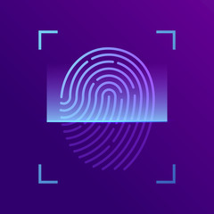 Fingerprint access, business security concept, 3d isometric vector illustration on ultraviolet background