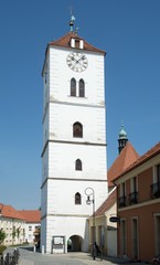 Fototapeta na wymiar Belfry in the historic center town Straznice,eastern Moravia, Czech Republic, Europe