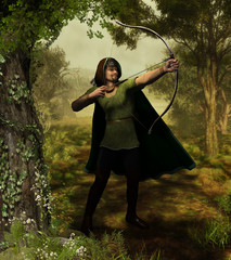 Archer Outlaw Robin Hood in Forest