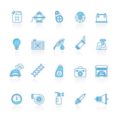 Line with blue background Auto service and car part icons - vector icon set 3