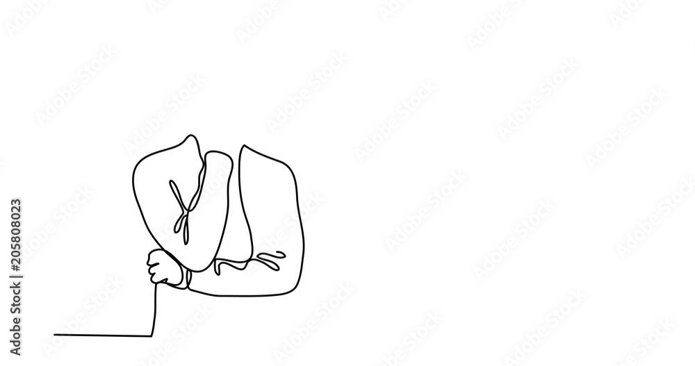 Poster self drawing animation of thinking man - continuous line drawing