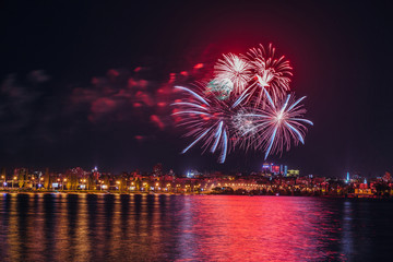 Firework over Voronezh river during celebration of Victory day anniversary festival