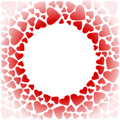 Decorative square frame with red hearts. Vector illustration