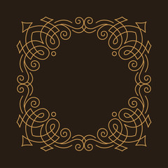 Ornate decorative floral frame, scroll calligraphic design elements. Filigree ornamental pattern. Wedding invitation, Greeting card, Save the date card. Vector.