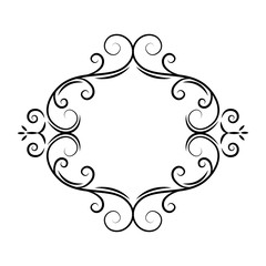 Decorative oval frame. Filigree scroll border. Ornate swirl pattern. Floral design element. Vintage style. Wedding invitation, Greeting card. Vector.