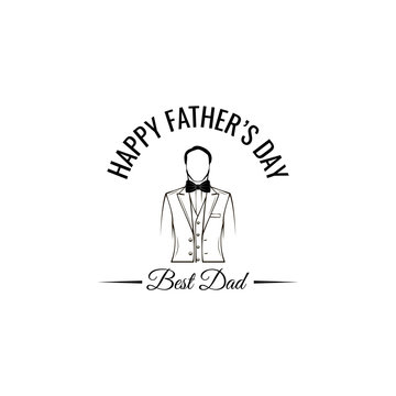 Fathers day card. Mens suit, Bow tie. Fathers day symbols. Greeting card design. Best dad ever inscription. Vector.