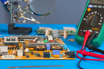 Workplace of a TV repair engineer before starting work