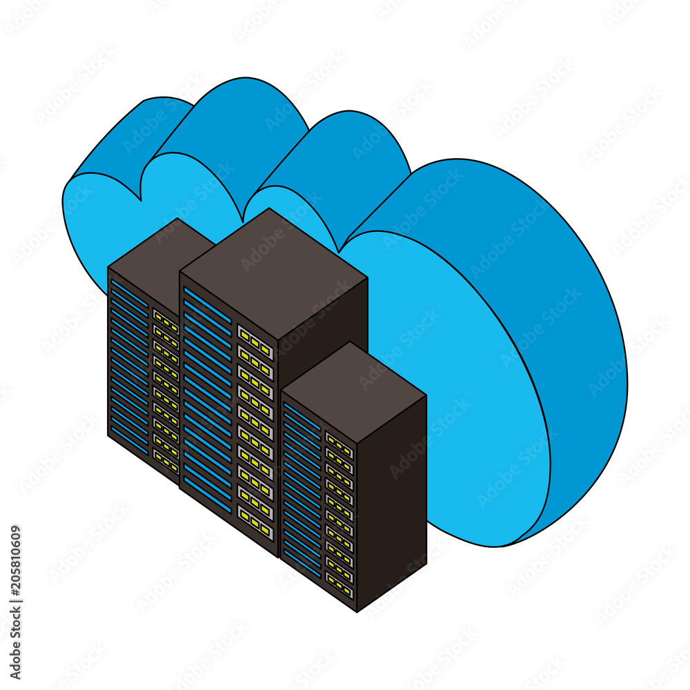 Poster cloud computing data center technology isometric design vector illustration