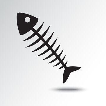 Fish bone icon with shadow. Vector illustration