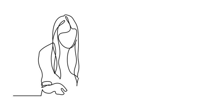 Self drawing animation of student girl writing - continuous line drawing
