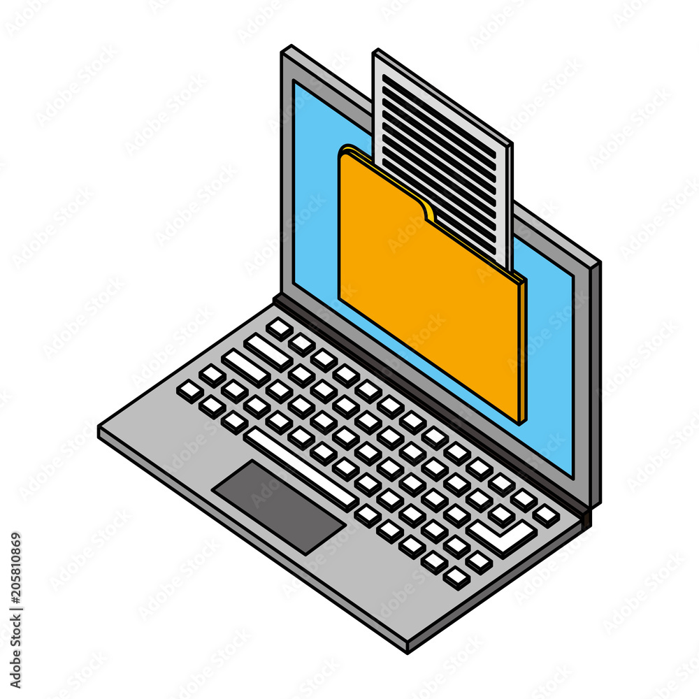 Poster laptop folder file data isometric design vector illustration