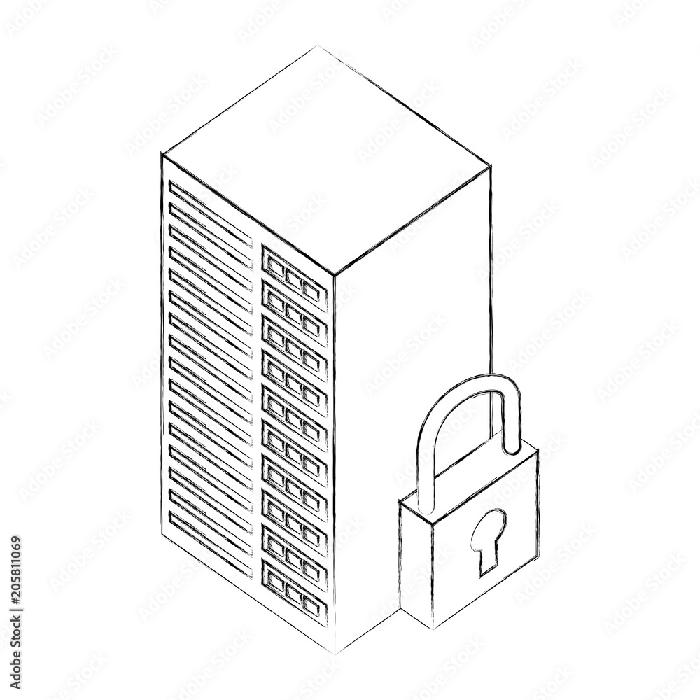 Aufkleber database server center cyber security isometric design vector illustration sketch