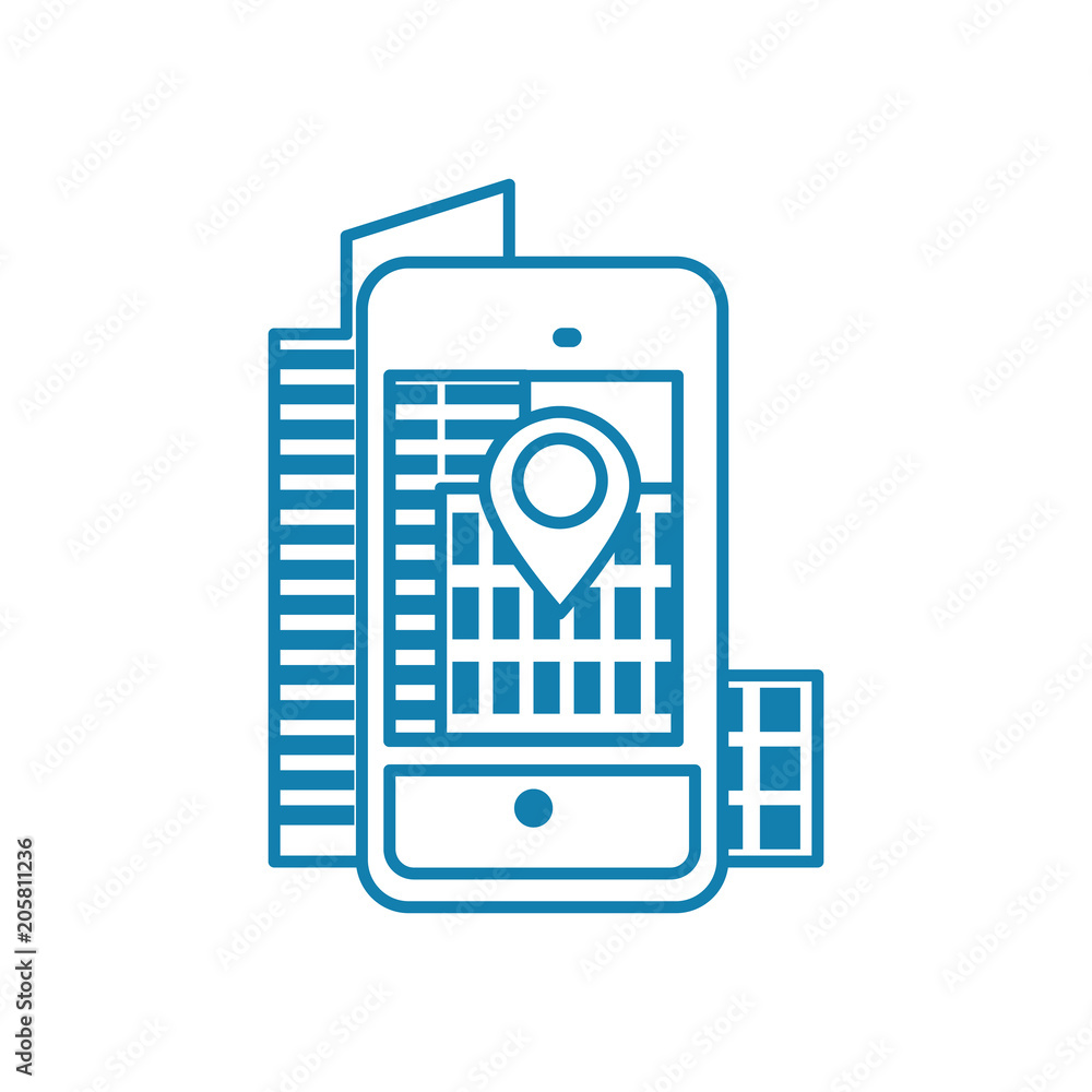 Poster mobile navigation line icon, vector illustration. mobile navigation linear concept sign.