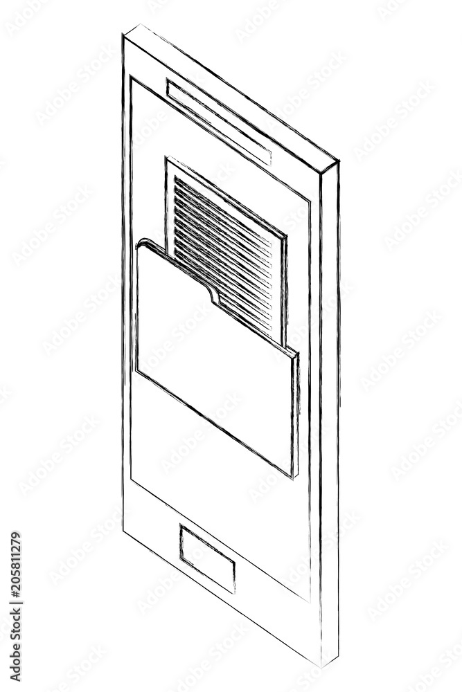 Poster smartphone folder file isometric design vector illustration sketch