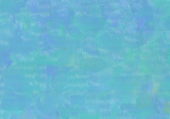 Solid hand drawn artistic background. Blue sky over the sea in a storm. Oil painting.