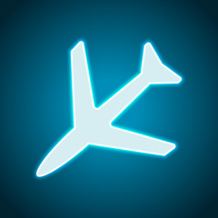 Plane icon. Neon style. Light decoration icon. Bright electric symbol