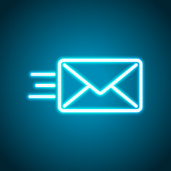 send mail icon. sms line. Neon style. Light decoration icon. Bright electric symbol