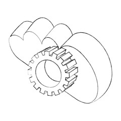 cloud computing gear work isometric design vector illustration sketch