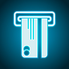 ATM machine and credit card icon. Neon style. Light decoration icon. Bright electric symbol