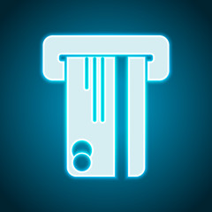 ATM machine and credit card. simple silhouette. Neon style. Light decoration icon. Bright electric symbol