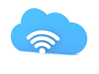 Sign of Wi-Fi signal and cloud on a white background. 3d render illustration.